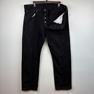 Levis 501 Jeans Mens 38x32 Black Button Fly Straight Leg Denim Pants Dark Wash